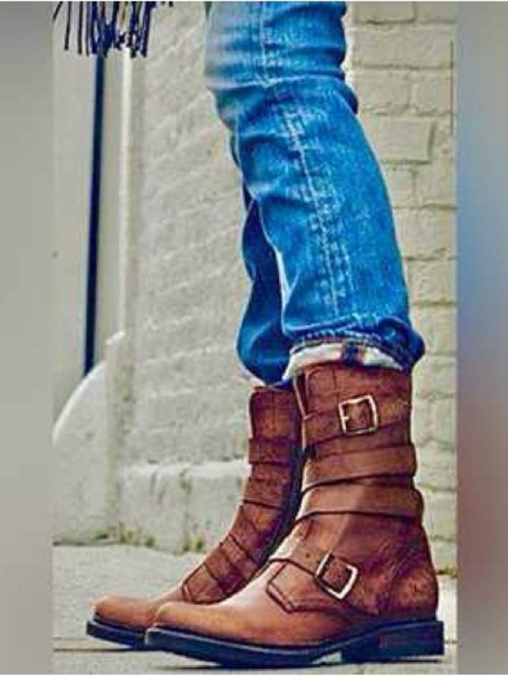 Rare Vintage Frye Veronica Tanker Cognac Brown  Leather Buckle Strap Boot SZ 9.5